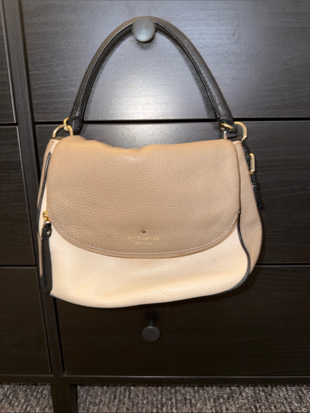 kate spade Two-Tone Beige and Black Leather Shoulder Bag